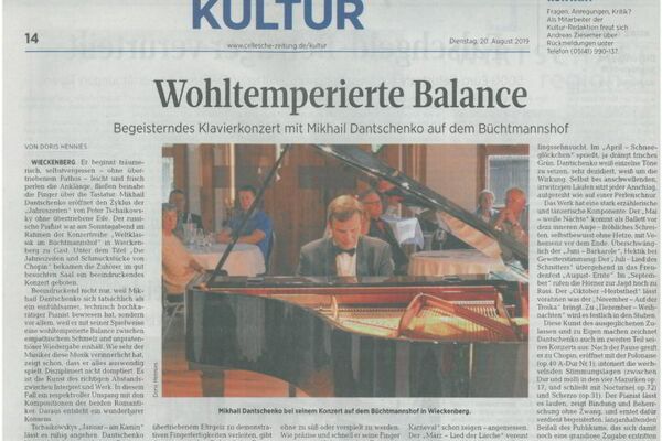 Weltklassik mit Mikhail Dantschenko - Bericht aus der Celleschen Zeitung - 20.08.2019