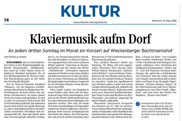 Bericht Weltklassik - Bericht aus der Celleschen Zeitung - 14.03.2018