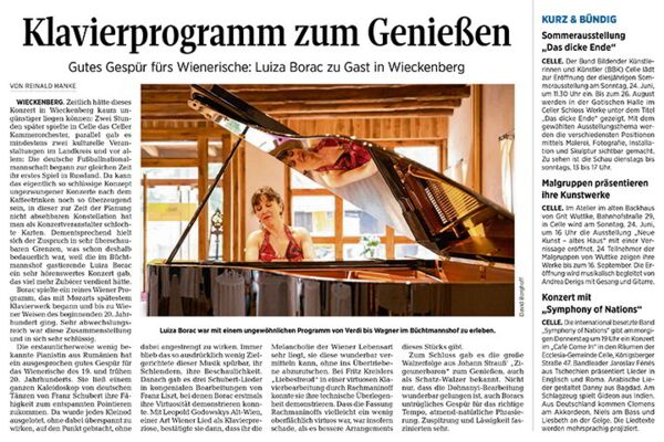 Weltklassik mit Luiza Borac - Bericht aus der Celleschen Zeitung - 20.06.2018