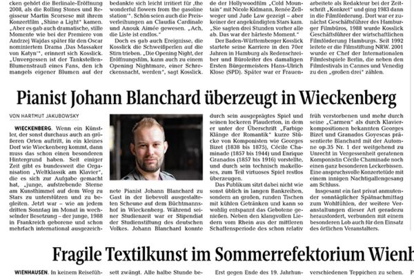 Weltklassik mit Johann Blanchard - Bericht aus der Celleschen Zeitung - 30.05.2018