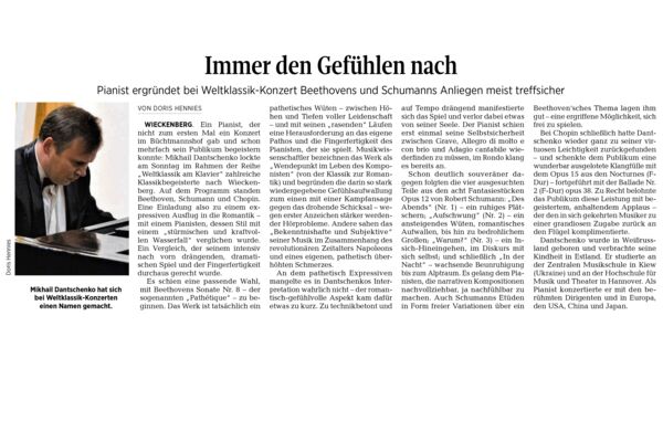 Weltklassik am Klavier auf dem Büchtmannshof mit Mikhail Dantschenko - Bericht aus der Celleschen Zeitung - 20.10.2021