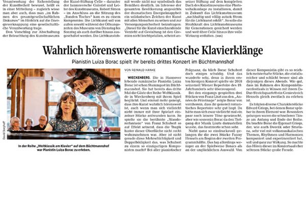 Weltklassik mit Luiza Borac - Bericht aus der Celleschen Zeitung - 13.09.2022